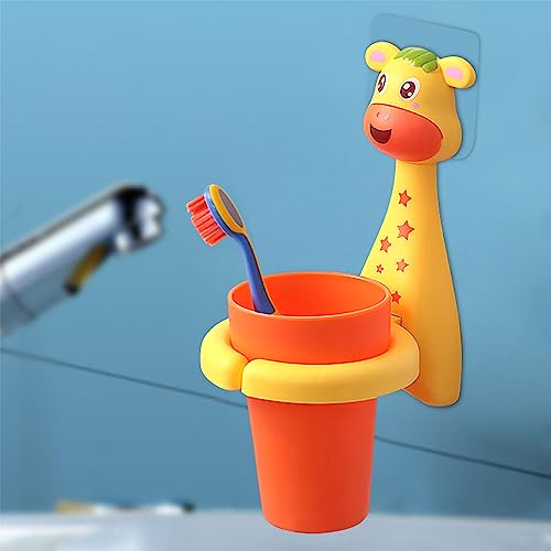 SooGree Kids Toothbrushes Holder Animal Tooth Cup Holder Wall Mounted Sucker Toothpaste Storage Set Cute Household Toothpaste Rack Mouthwash Cup Rack...
