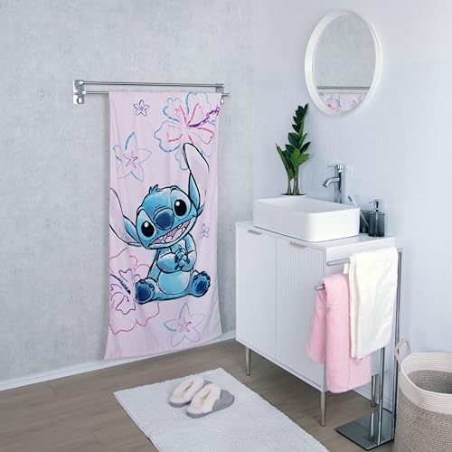 Herding Badetuch Disney’s Stitch, 75 x 150 cm, Kleines weiches Kinder-Handtuch für Bad und Strand, 100% Baumwolle