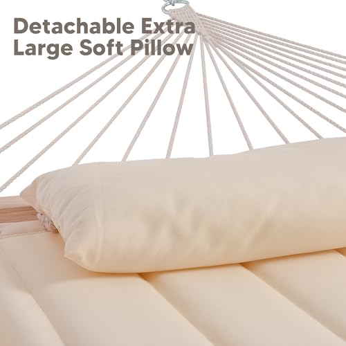 Image of SUNCREAT Double Outdoor Hammock with 15 ft Stand, Standing Patio Hammocks for Outside, Beige