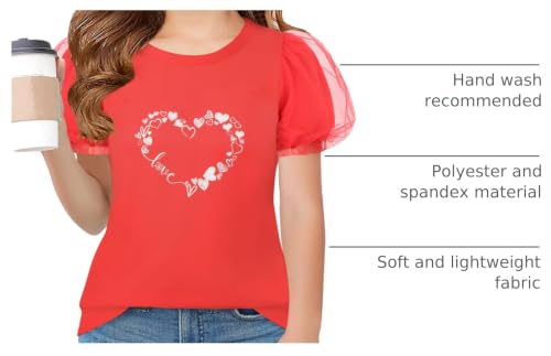 Image of Arshiner Girls Shirts Mesh Puff Short Sleeves Blouse Crewneck Cute Print Summer Kids Tee Tops