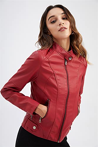 WSLCN Jaquetas de Motociclista Feminino em Couro Sintético Ajuste Fino Vermelho Tamanho G