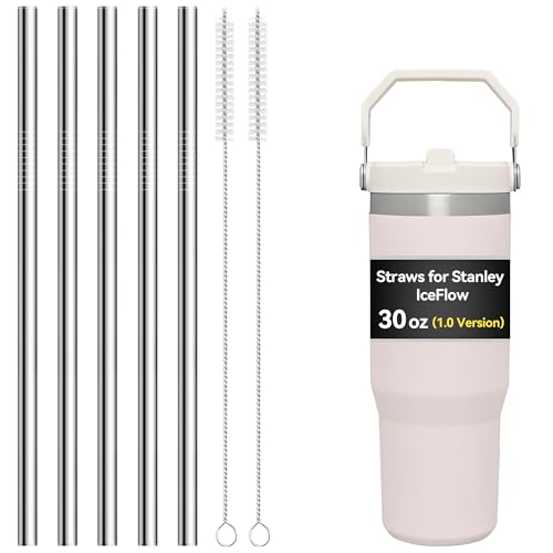 Image of Metal Straws for Stanley IceFlow 30 oz Flip Straw Lid Tumbler, Stainless Steel Replacement Straws for Ice Flow 30oz Cups,Small 7mm & Large 9.4mm Size Options-Check Numbers on Lid Before Order(7mm)