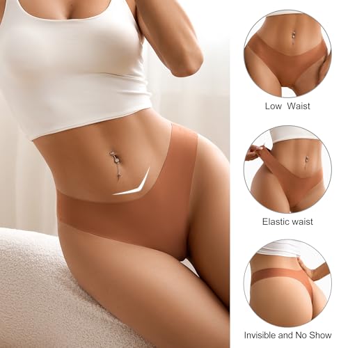 Image of DEANGELMON Seamless Thongs for Women No Show Thong V-waisted Underwear Women Comfy Multiple Pack