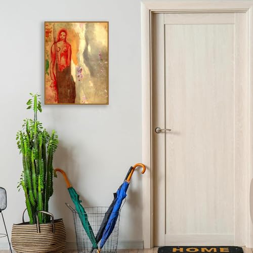 Impression sur Toile Odilon Redon Allégorie en rouge cadre en teck haut de gamme
