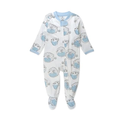 Image of HonestBaby Sleep and Play Footed Pajamas One-Piece Sleeper Jumpsuit Zip-Front Pjs Organic Cotton for Baby Boys, Unisex, Blow Fish, 0-3 Months