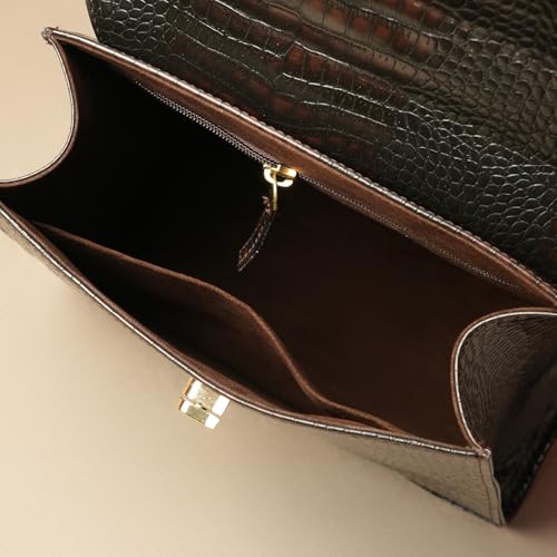 Image of Theater Peggy Satchel Bag for Women | Vintage Structured Crossbody Handbag | Faux Leather Panel with Turn Lock Closure | Classic Medium Shoulder Purse