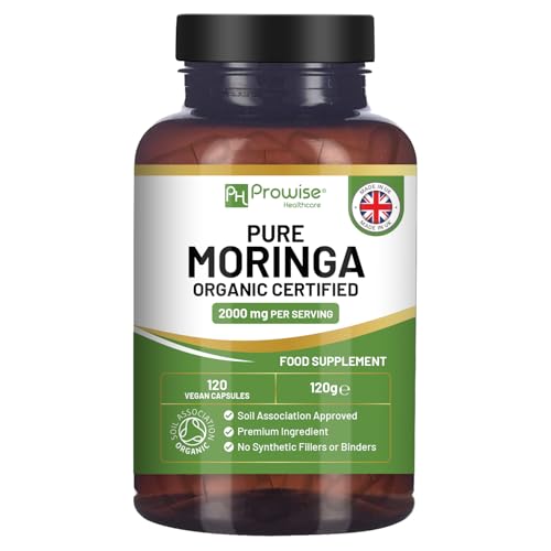 Organic Moringa 2000mg per Serving 120 Vegan Capsules | Moringa Oleifera Leaf Supplement | 100% Natural Soil Association Organic Certified | No Synthetic Binders or Fillers by Prowise