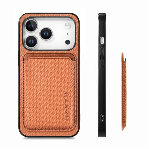 Étui iPhone 14 Pro à rabat en cuir marron et fibre de carbone