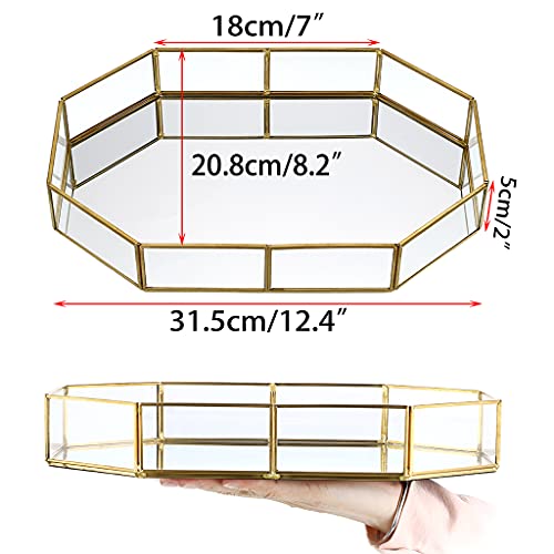 Hipiwe Gold Perfume Tray - Glass Mirror Makeup Tray Ornate Vanity Tray Dresser Tray Jewelry Trinket Organizer Tray For Bathroom Storage Tray For Home Decor,12.4"X 8.5" #TOP4