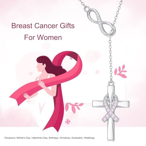 Breast Cancer Necklace Breast Cancer Gifts for Woman 925 Sterling Silver Pink Ribbons Jewelry Gifts for Women Lovers 7