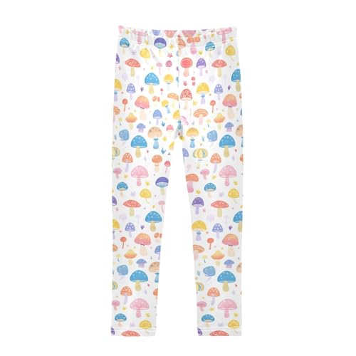 Trippy Mushrooms Rainbow Kids Girl's Basic Leggings Casual High Waisted Dance Pants Exercise