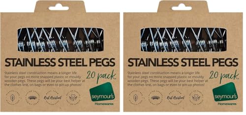 Seymour's Stainless Steel Pegs - 40 Pack, Strong & Durable for Secure Clothes Drying, Ideal for Indoor & Outdoor Use