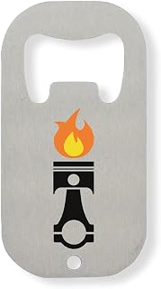 Flaming Engine Piston Flashlight Graphic Stainless Steel Bottle Opener Silver