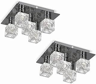 Pair of - Modern Black Chrome Ice Cube 5 Way Flush Ceiling Lights