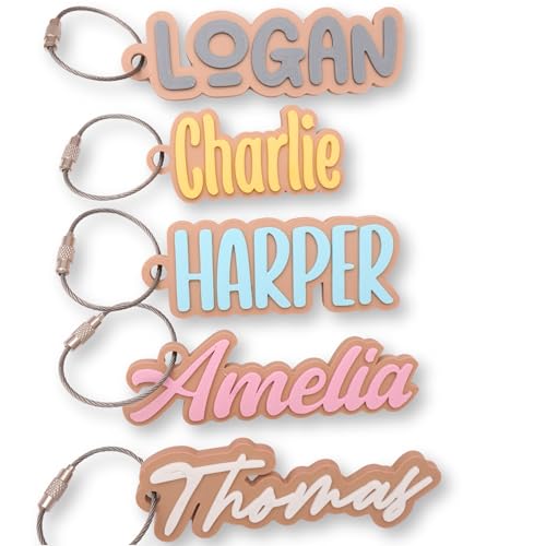 Personalized Backpack Name Tags Kids Custom Backpack Keychains Name Tags Diaper Bag Tags Lunch Box Keychain (Font #5)