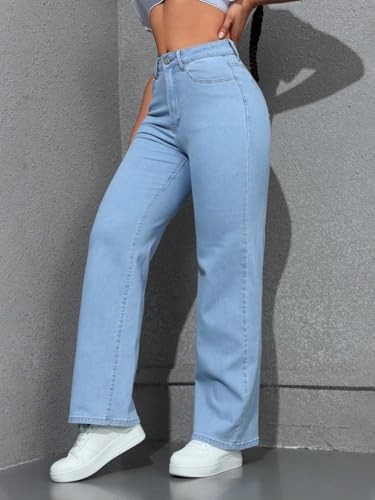 Image of TOPLOT Women's Jeans | High Rise Waist Design | Baggy Fit Style with Relaxed Silhouette | Trendy Look with Comfortable Wear | Easy Styling for Everyday Fashion | Casual, Streetwear (5204)