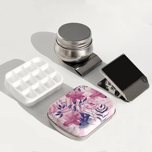 Travel Paint Palette,12-Well Empty Mini Watercolor Palette Paint Storage,Portable Travel Artist Outdoor Watercolor Kits with Magnetic Clip and Water Pot C#