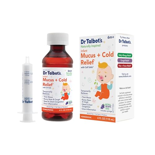 Dr. Talbot's Infant Mucus and Cold Relief with Cell Salts - 4 fl oz - Naturally Inspired Kids Cold Medicine - Grape Juice Flavor - Includes Syringe