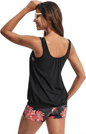 Hanna Nikole Ensemble tankini sportif pour femme, maillot de bain deux pièces, maillot de bain d'été à motif floral, haut rembourré avec short