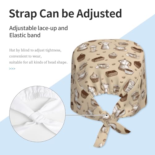 Image of Working Cap Scrub Cap with Sweatband Adjustable Unisex Tie Back Hat for Cleaning Farm Nursing