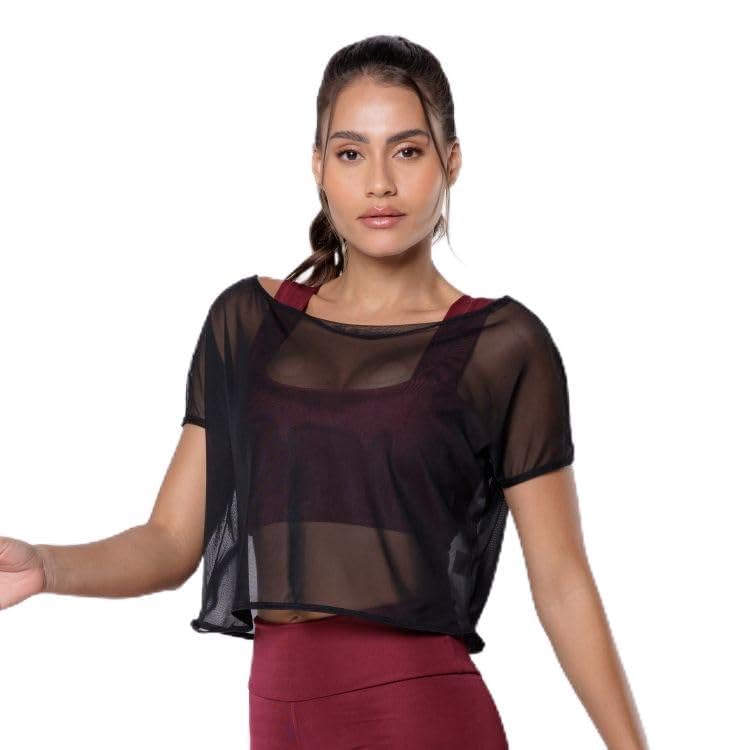 Cropped Furadinho Feminino De Tule Transparente Roupa de Academia...