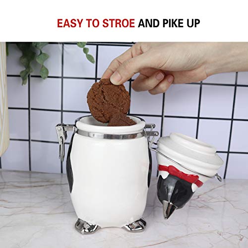 Madeco Penguin Cookies Jar With Airtight Lid-Ceramic Cute Cookie Candy Snacks Container, Decorative Kitchen Bulk Food Storage Jar For Dry Food, Jelly Beans Canister, Biscuits, And Baked Treats #TOP4