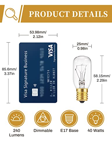 Doresshop 40 Watt Appliance Light Bulb, 4Pack T8 Tubular Incandescent Light Bulbs, Microwave Oven Replacement Bulb, E17 Indicator Intermediate Base, Dimmable, Warm Whte Glow #TOP1