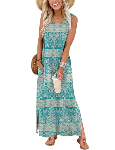 Image of WIHOLL Maxi Dress Summer Dresses 2026 Beach Vacation Clothes Sleeveless Sundresses with Pockets Boho S-3XL
