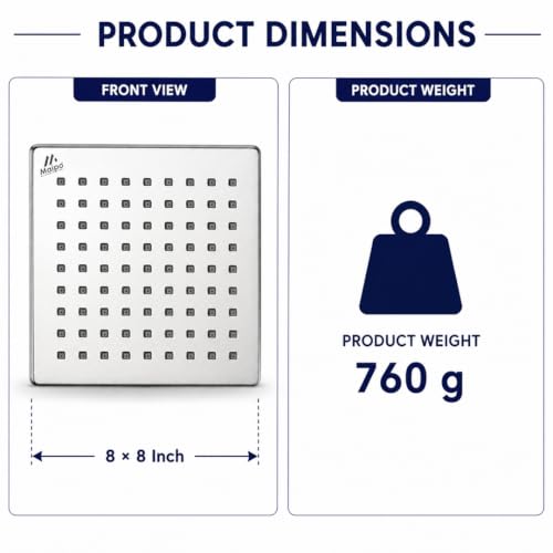 Image of Maipo Elegant 8 Inch Square Stainless Steel Rain Shower Head|Overhead Shower|Universal Bathroom Shower Head|Chrome Finish, Anti-Clog Silicone Nozzles