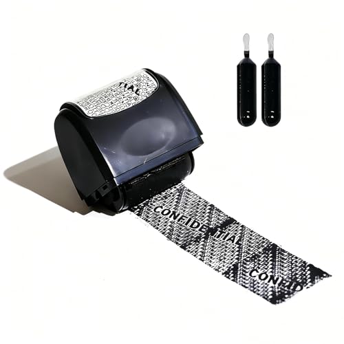 Identity Theft Protection Roller Stamp - Privacy Stamp for Identity Theft Protection, Includes 2 Refill Inks, Designed to Guard Your ID, Confidential Stamps, and Secure ID Information (Black