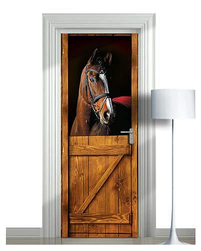 Door Mural - Horse in Stall. 1 Piece Sticker, Decal. Wrap, Cover. Peel and Stick, Self-Adhesive, Removable (Horse 2, 24"x80")