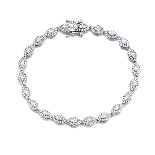 Fancime White Gold Plated 925 Sterling Silver Marquise Cut Cubic Zirconia Cz Wedding Bridal Prom Tennis Bracelet For Women Girls, 20Cm #TOP26