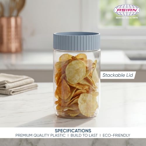 Image of Asian Plastowares - Clear Stack Jar (1800ML X 1) | BPA-Free | Multipurpose Jar for Snacks, Pulses, Dry Fruits & Biscuits | Airtight | Food Grade Storage Box | Assorted Colour