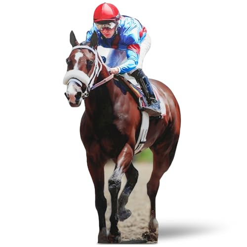 Image of Marsui 6ft Horse Racing Party Decorations Derby Day Decor Horse and Jockey Cardboard Cutout Stand up Life Size Derby Party Photo Props Animals Decor for Rodeo Western Equestrian Events Supplies