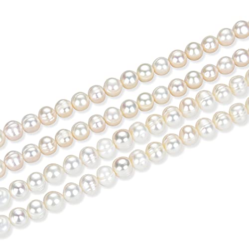 5 hilos de patata natural redondo blanco cultivado perlas de agua dulce perlas sueltas 9 - 10 mm para joyería artesanal (~ 70 pulgadas en total) FP3-10 Cover