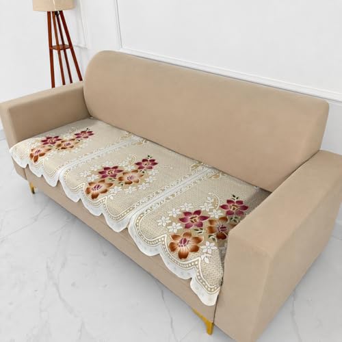 Image of Homerz Premium 'Surya Series' Sofa Cover | Stylish Sofa Protector | Net Fabric | Anti-Stain & Washable Slip Cover Exact Size Antislip (Exclusive Yellow, 5 (3+2) Seater, Only Seat Cover)