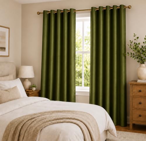 Image of Polyester Eyelet Door Curtain, Solid Plain Light Filtering Curtain for Bedroom, Living Room & Home Office, 7 Feet (84 x 48 Inch), Green, Pack of 2