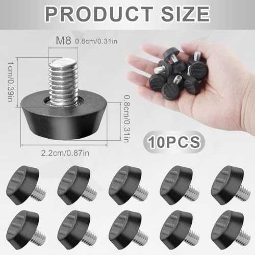 Fuitke Lot de 10 pieds de nivellement à visser M8 réglables en hauteur avec base ronde lisse pour chaise, maison, bureau, pieds (noir) – vue 2