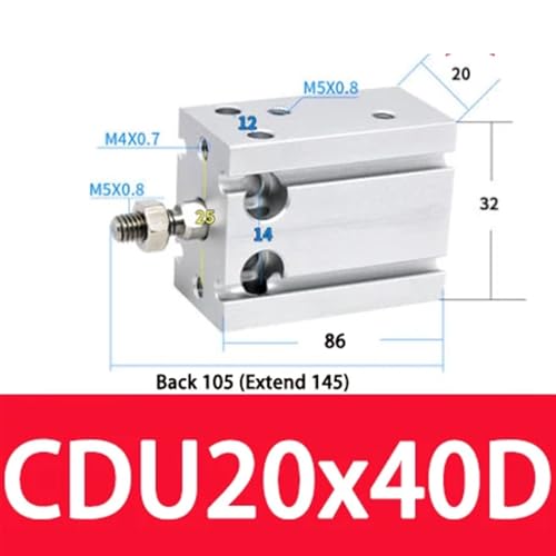 Cilindro neumático pequeño CDU20X40D cuadrado de instalación libre 2