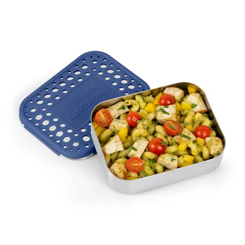 LunchBots Medium Uno Stainless Steel Sandwich Container - Open Design for Wraps - Salads or a Small Meal - Eco-Friendly - Dishwasher Safe and BPA-Free - Blue Dots - Thumbnail 2