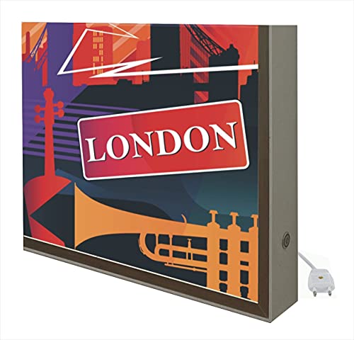 CCRETROILUMINADOS Bild mit Rahmen aus Holz, weiß lackiert, beleuchtet mit LEDs, Serie Pop Art: London
