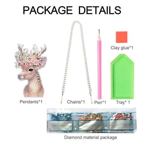 Image of Deer Animal Diamond Painting Hanging Kit - DIY Acrylic 5D Special Shaped Diamond Art Pendant Ornament Board for Wall, Door Garden Decoration, Handmade Craft Kit Gift for Adults and Beginners