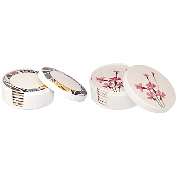 Set of 6 Coasters with Stand (10 * 10 cm) and Solimo Classico Set of 6 Melamine Coasters with Stand (10 * 10 cm)