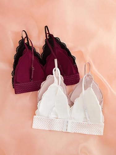 Image of RoseSeek Women's 4 Pack Floral Lace Adjustable Straps Wireless Bra Scallop Trim Molded Bralettes Sets