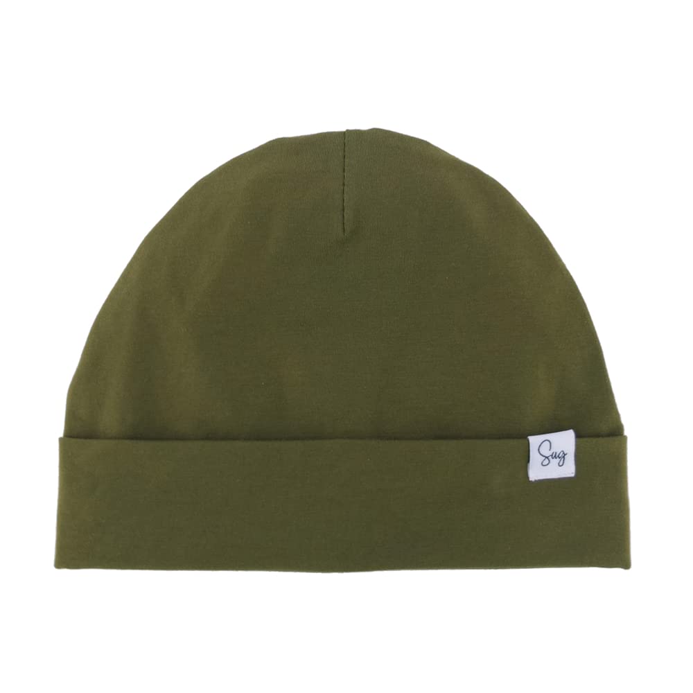Sugarmelon Men's Orig Olive Lightweight Jersey Beanie Hat For Newborn Baby Boys Girls Silky Satin Lined Hats Bonnet Toddler Infant Little Kids Beanies Caps (6-24M,)