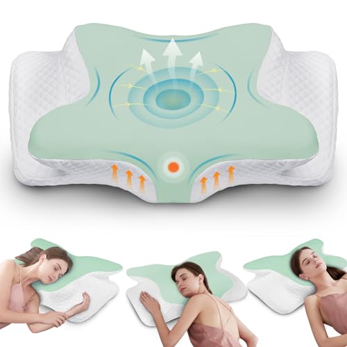 botatio Almohada Cervical de Espuma Viscoelástica Ergonómica, Almohadas Ortopédica Ergonómico para Dormir de Lado, Boca Arriba y Boca Abajo, 62x41x13/11 cm, Verde