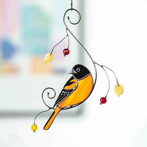 Maryland Black-eyed Susan and Flower Baltimore Oriole Bird Stained Glass Suncatcher Acrylic Haning Window TPT1035ASv2n