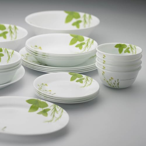 Corelle 21 Pc Dinner Set - European Herbs (Vitrelle Glass, White)
