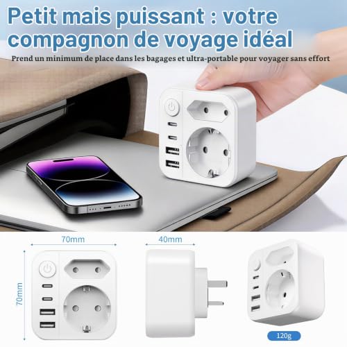 6 en 1 Adaptateur Prise Anglaise UK,3250W Adaptateur de Voyage UK avec 2 Prises,2 USB,2 Type-C,Adaptateur Type G pour Irlande Dubaï Malaisie Maldives Angleterre – vue 8