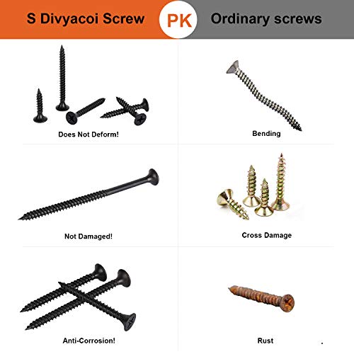 S Divyacoi GY-GBD-001 190Pcs Premium Drywall Screws, Quality Black Steel #7 Sharp Point Self Tapping Screws With Phillips Drive thumb #4
